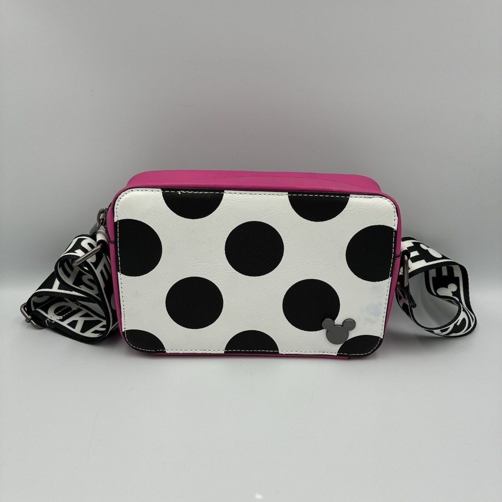 Disney Mickey Mouse Inspired Purse Black White Polka Dot Pink Bag Crossbody Used